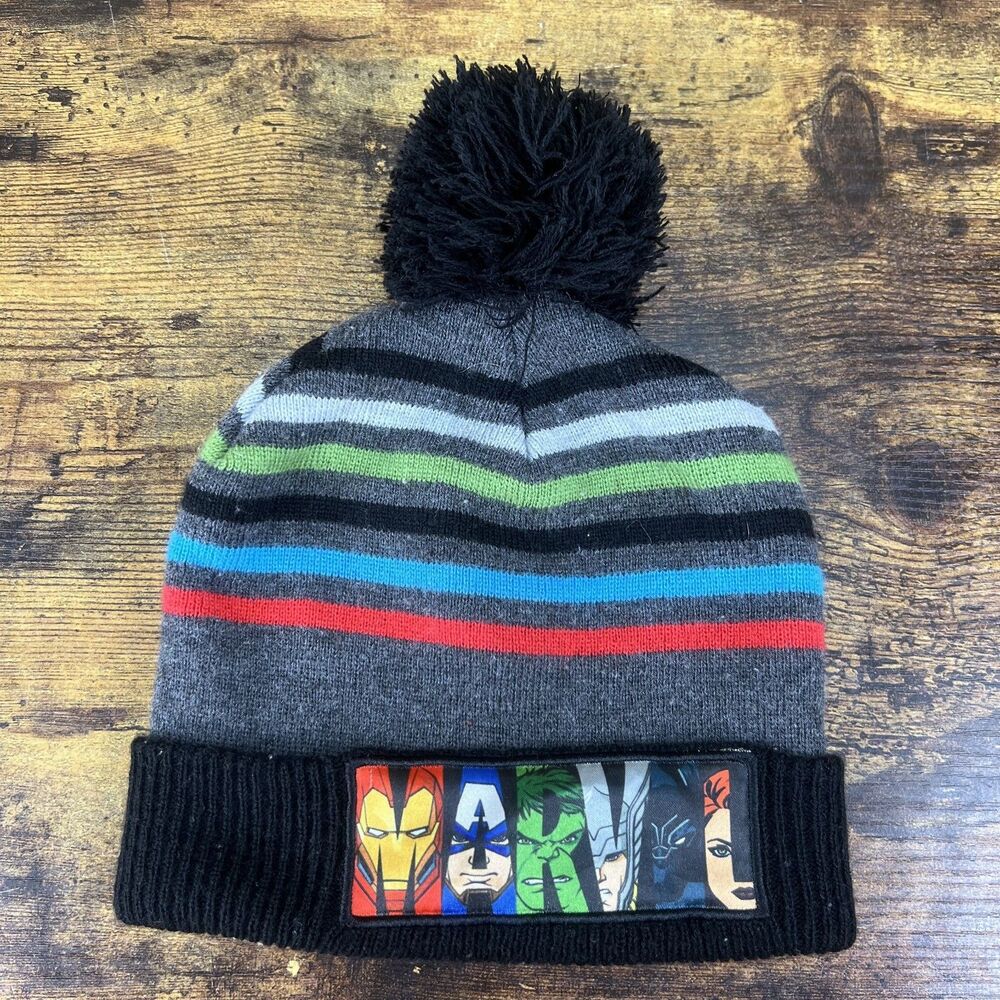 Marvel Comics Beanie Hat Kids Cap Ball Hulk Avengers Ironman Thor Black Panther